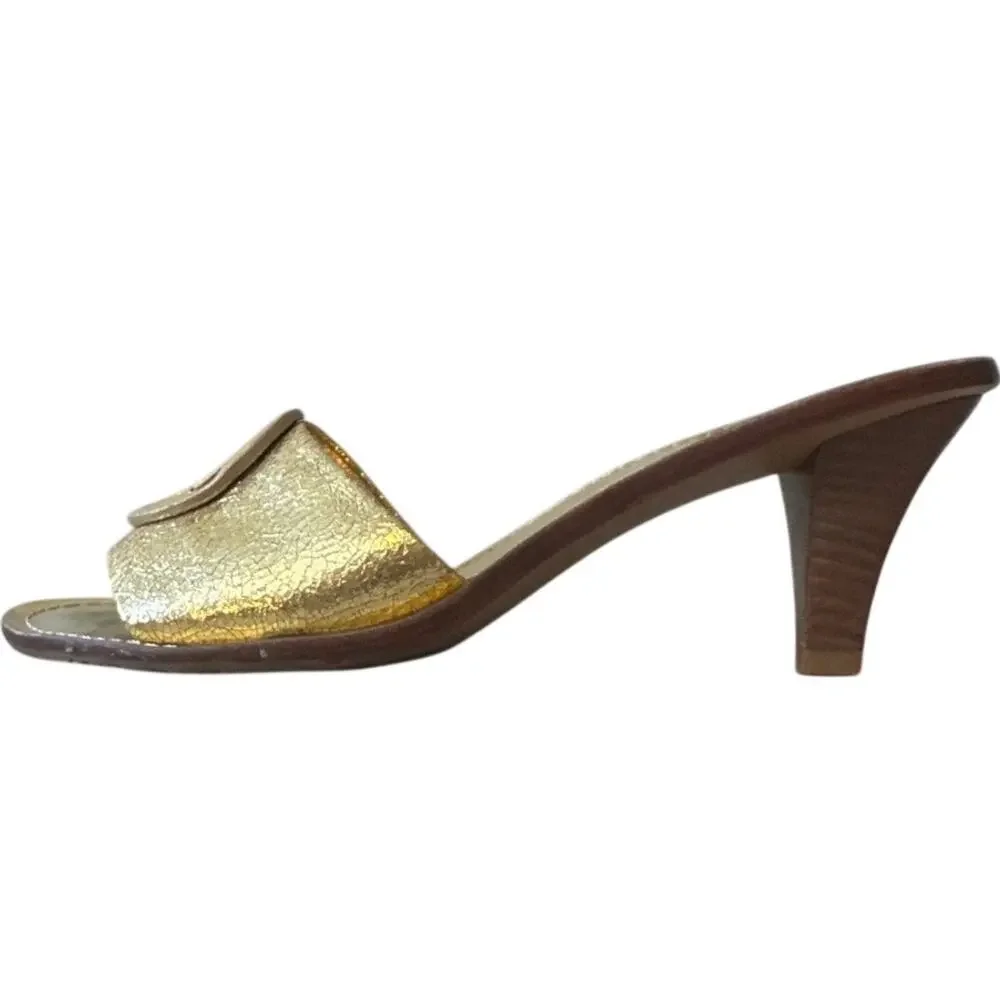 Tory Burch Aerin Metallic Gold Kitten Heel Slides 8.5